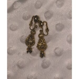 Goldtone Clip In Earrings Costume Jewelry‎ Filigree